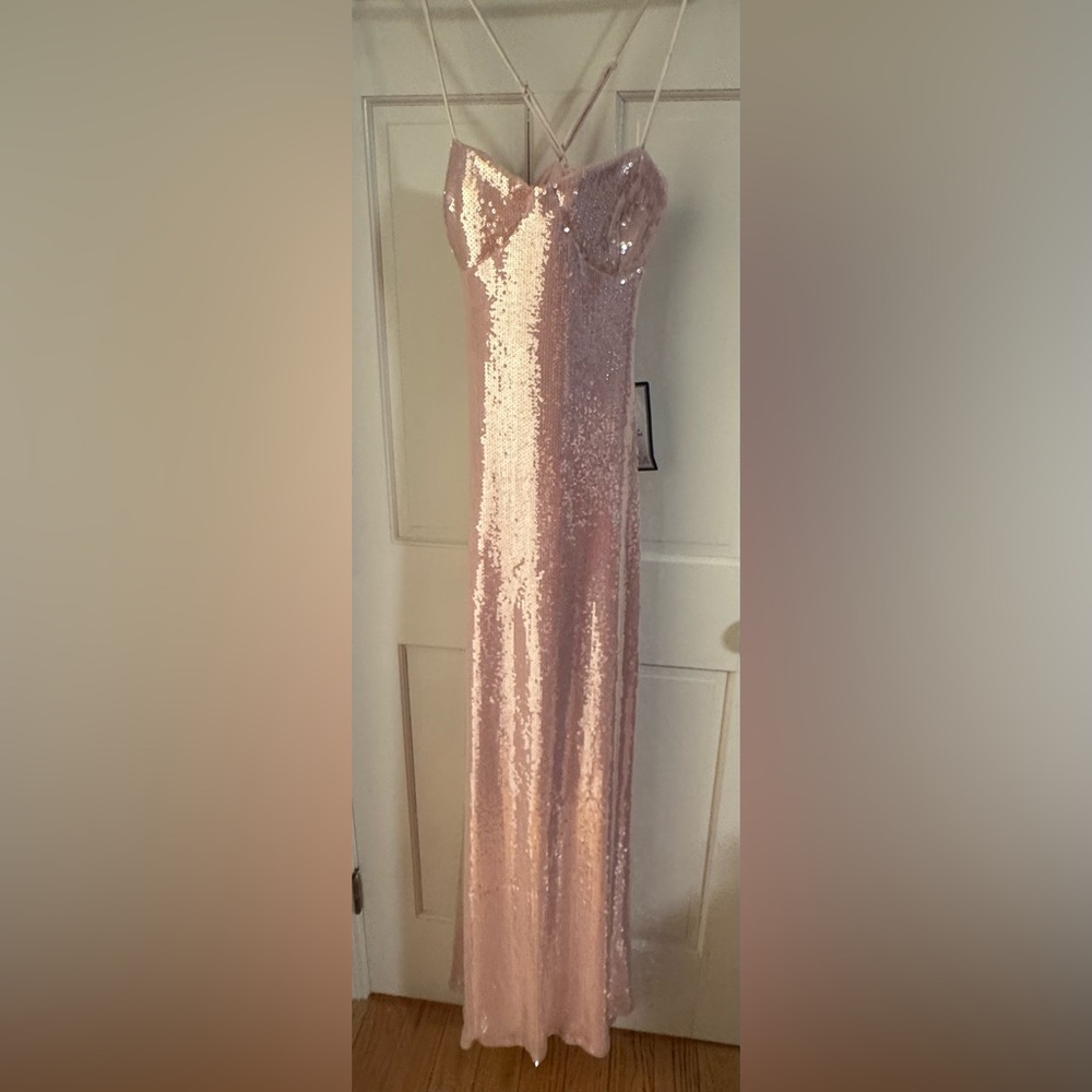 Emerald Sundae Juniors' Sequin Sweetheart Open-Back Gown Pink Blush Size XL NWT
